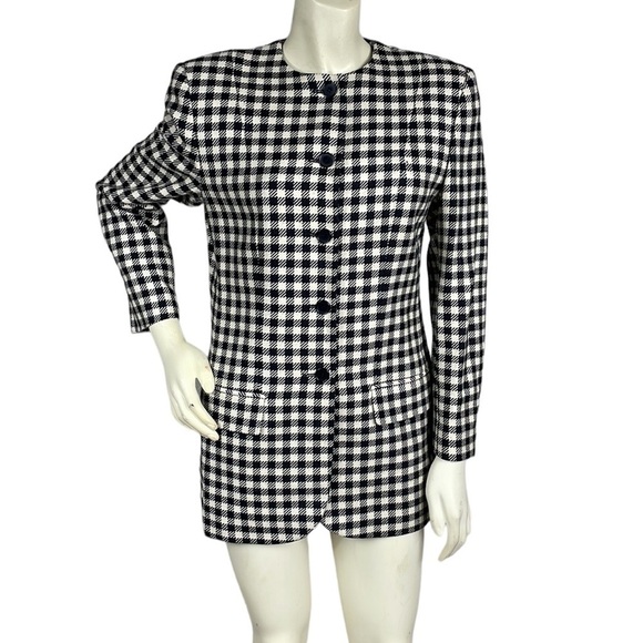 Salvatore Ferragamo Black White Checkered Plaid Blazer Mini Dress Jacket Sz 4
